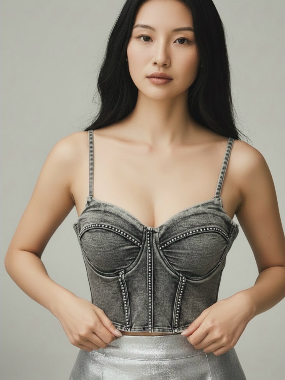 Say What? Grey Studded Bustier Crop Top